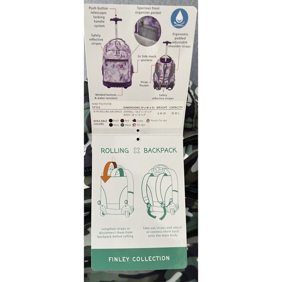 Travelers Club 18-inch Rolling Backpack Camouflage Telescopic handle wheels - Picture 15 of 16